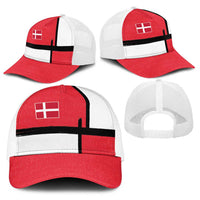 Denmark Football Baseball Net Cap White Grunge Line and Rune Inspired Sporty Style