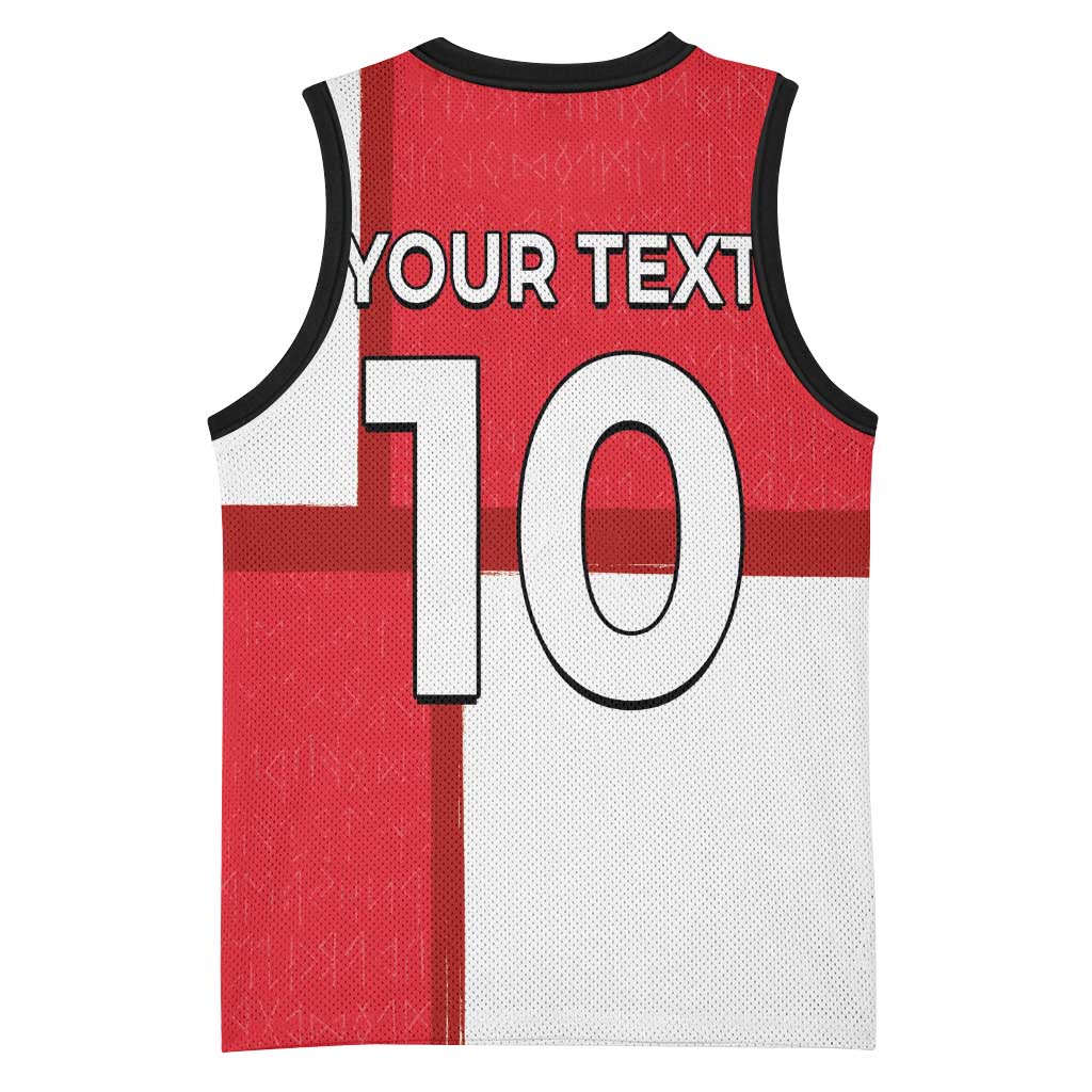 Custom Denmark Football Basketball Jersey White Grunge Line and Rune Inspired Sporty Style