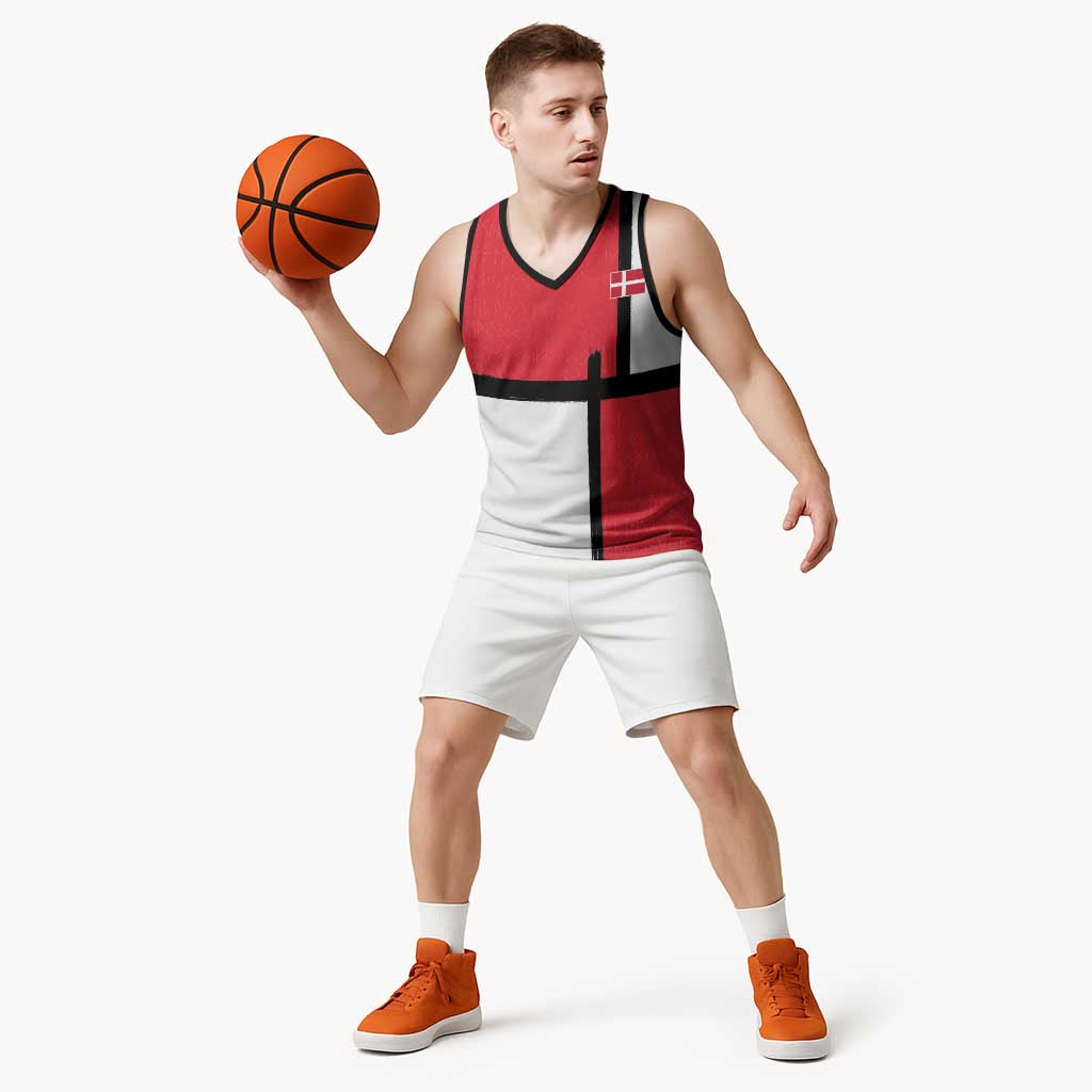 Custom Denmark Football Basketball Jersey White Grunge Line and Rune Inspired Sporty Style