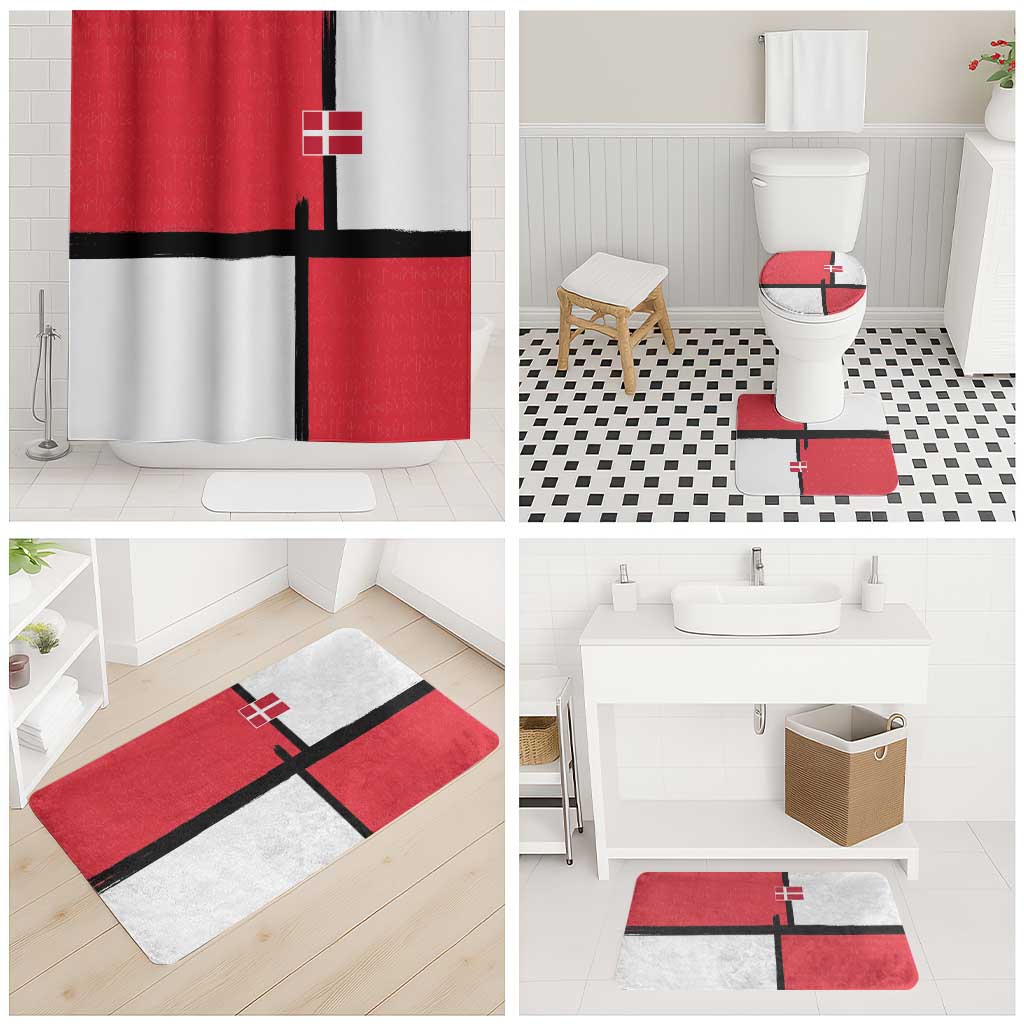 Denmark Football Bathroom Set White Grunge Line and Rune Inspired Sporty Style