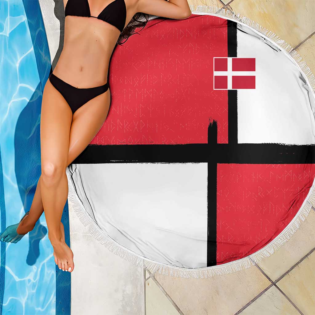 Denmark Football Beach Blanket White Grunge Line and Rune Inspired Sporty Style