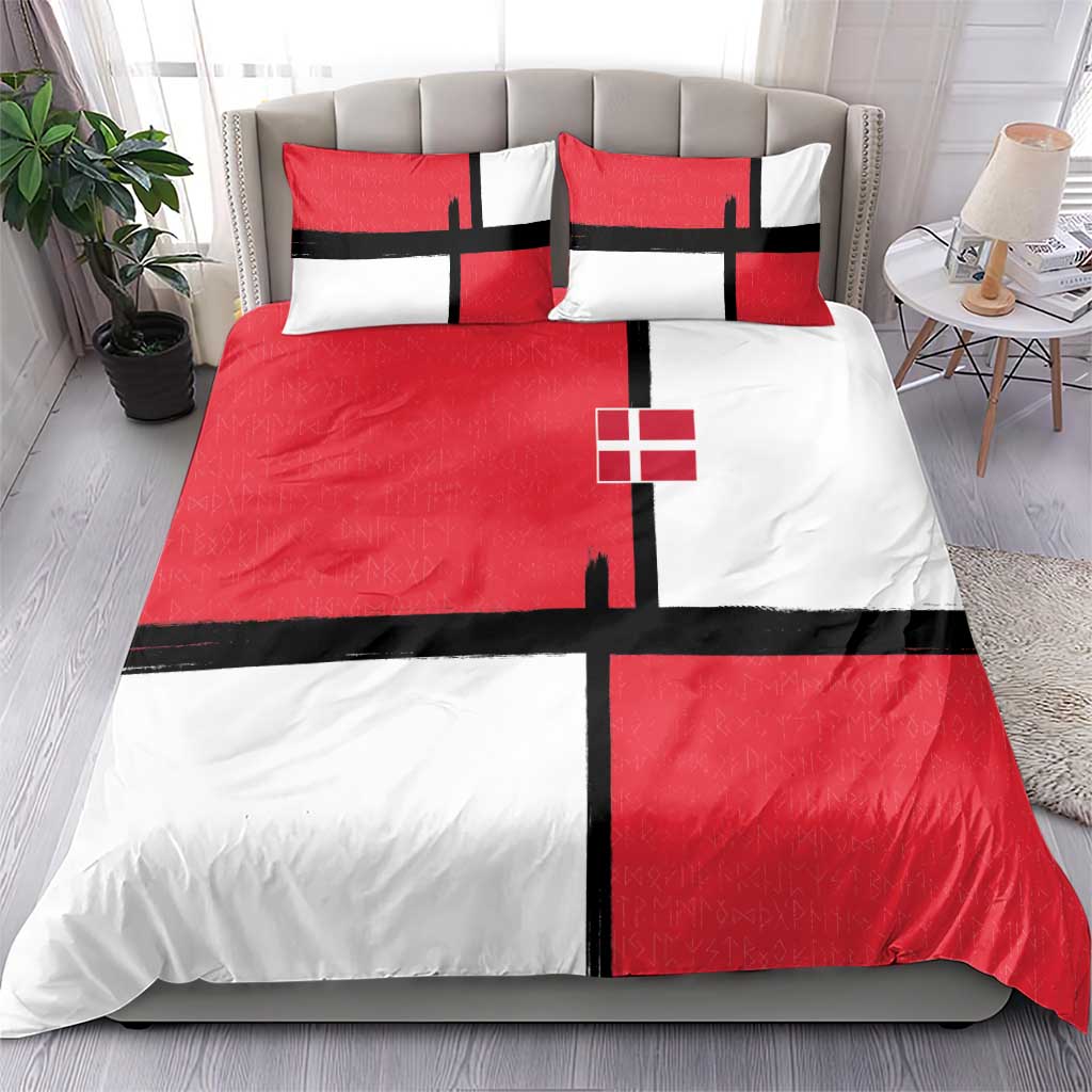 Denmark Football Bedding Set White Grunge Line and Rune Inspired Sporty Style