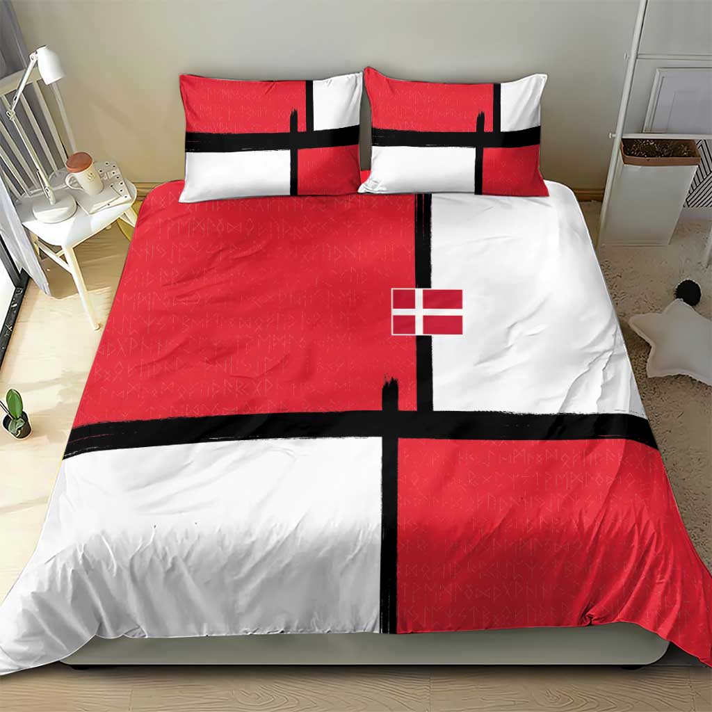 Denmark Football Bedding Set White Grunge Line and Rune Inspired Sporty Style