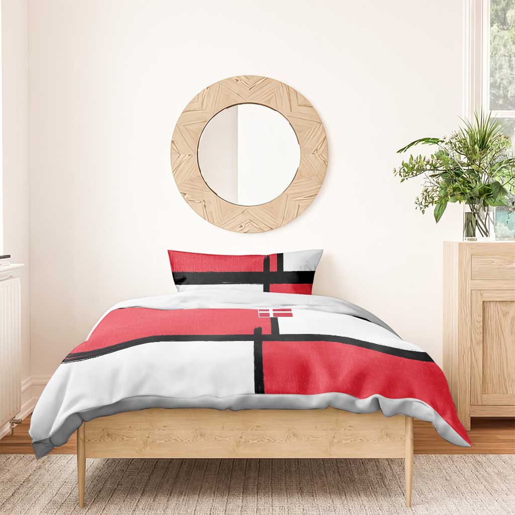Denmark Football Bedding Set White Grunge Line and Rune Inspired Sporty Style