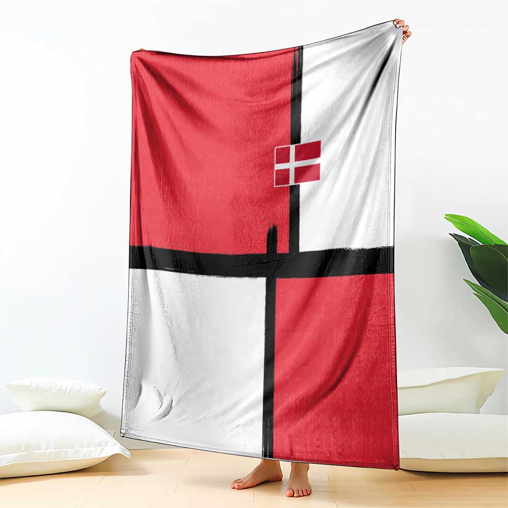 Denmark Football Blanket White Grunge Line and Rune Inspired Sporty Style