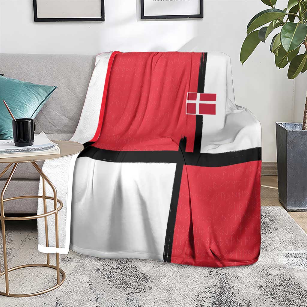 Denmark Football Blanket White Grunge Line and Rune Inspired Sporty Style