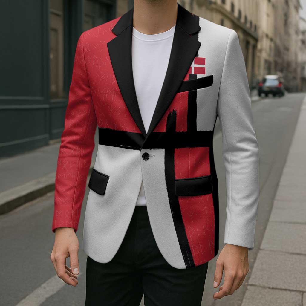 Custom Denmark Football Blazer White Grunge Line and Rune Inspired Sporty Style