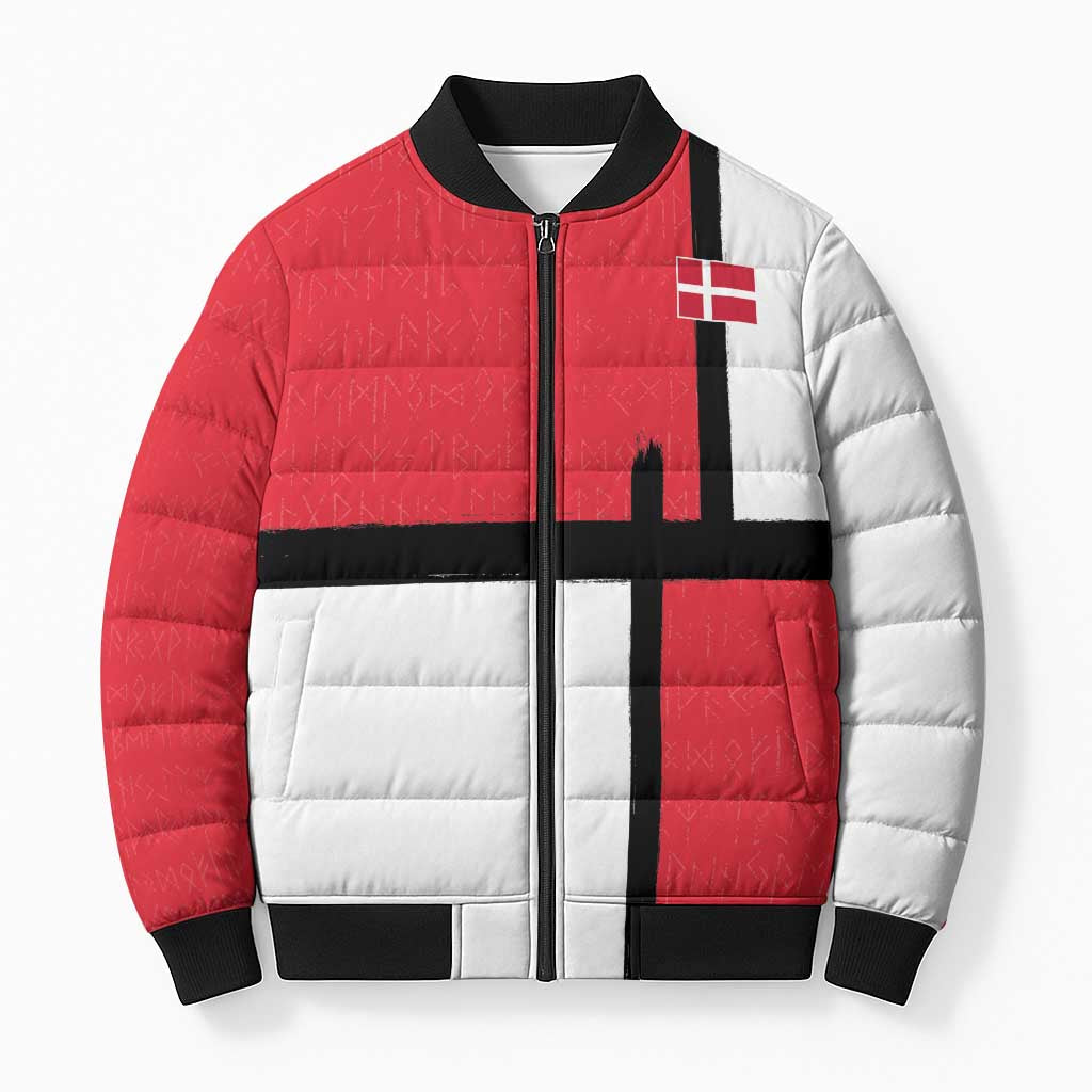 Custom Denmark Football Bomber Puffer Jacket White Grunge Line and Rune Inspired Sporty Style