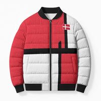 Custom Denmark Football Bomber Puffer Jacket White Grunge Line and Rune Inspired Sporty Style