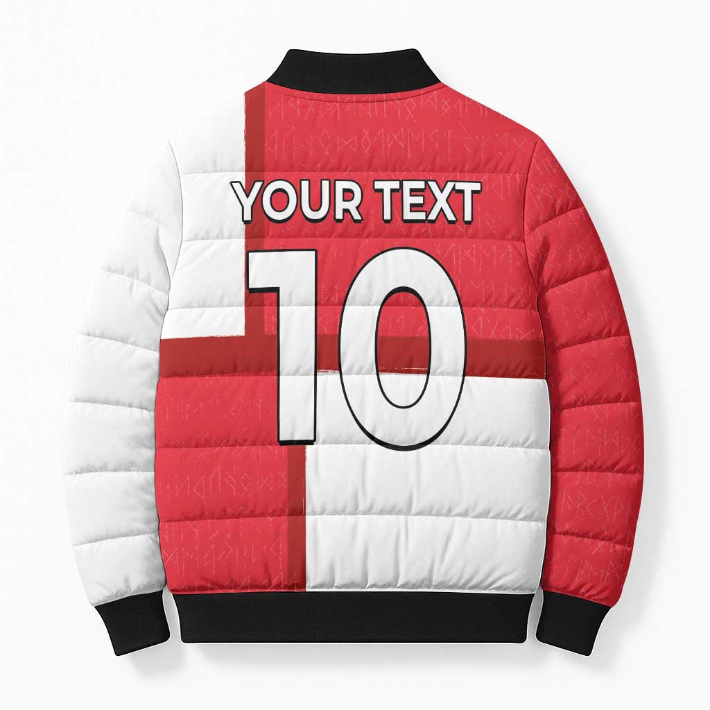 Custom Denmark Football Bomber Puffer Jacket White Grunge Line and Rune Inspired Sporty Style