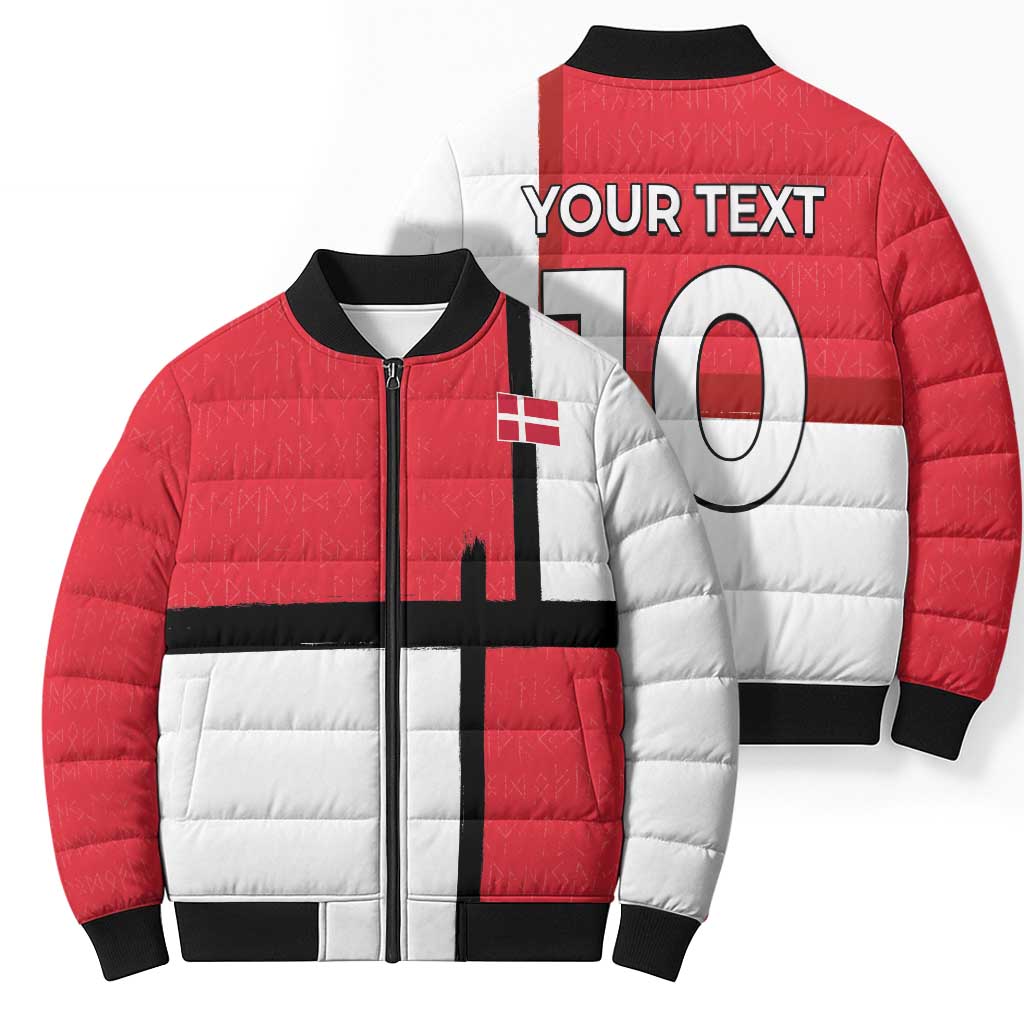Custom Denmark Football Bomber Puffer Jacket White Grunge Line and Rune Inspired Sporty Style