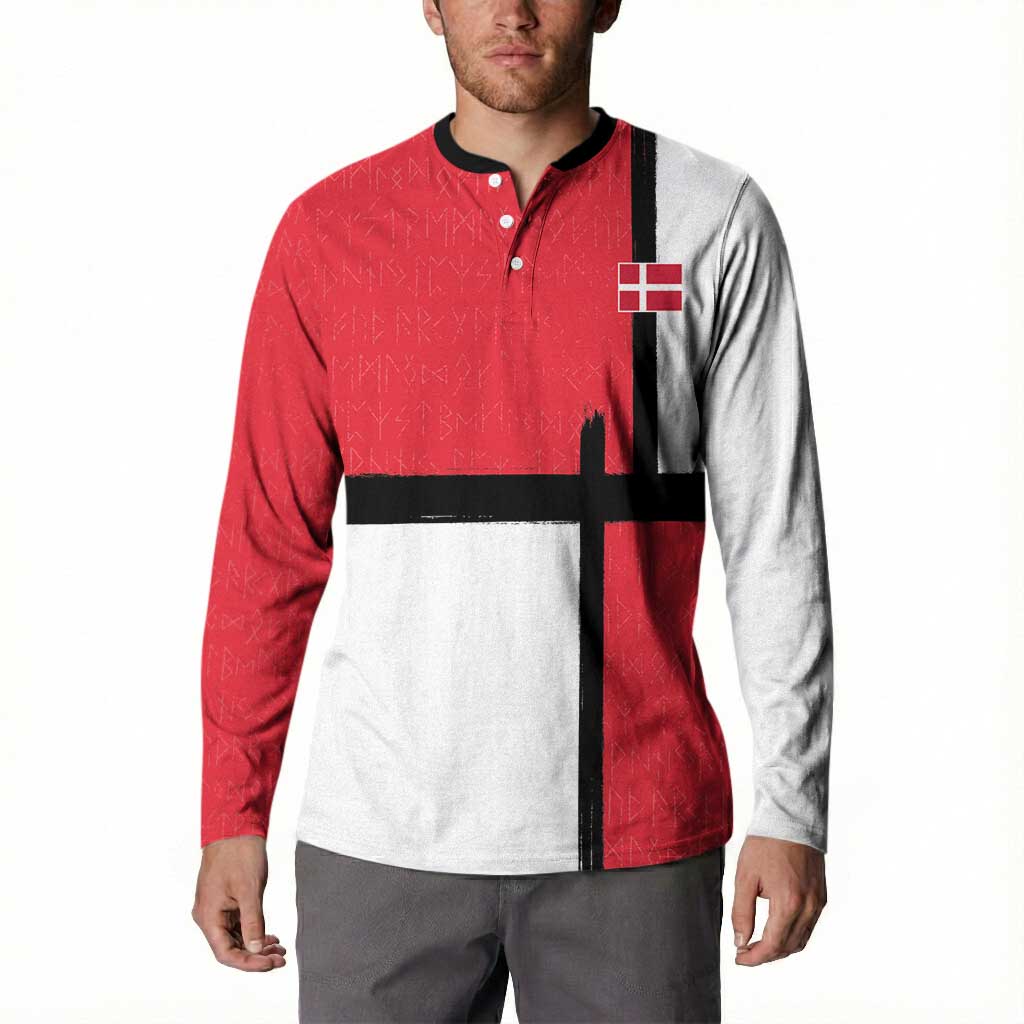 Custom Denmark Football Button Sweatshirt White Grunge Line and Rune Inspired Sporty Style