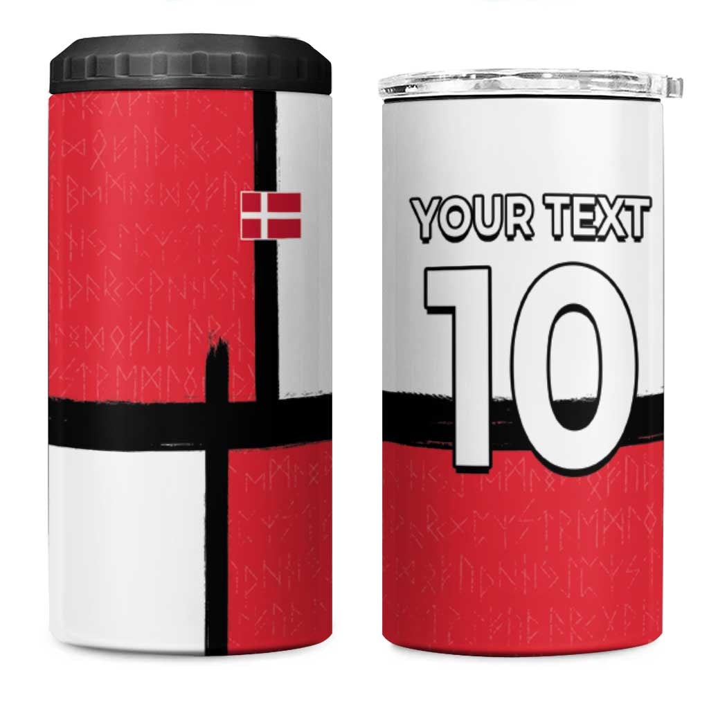 Custom Denmark Football 4 in 1 Can Cooler Tumbler White Grunge Line and Rune Inspired Sporty Style