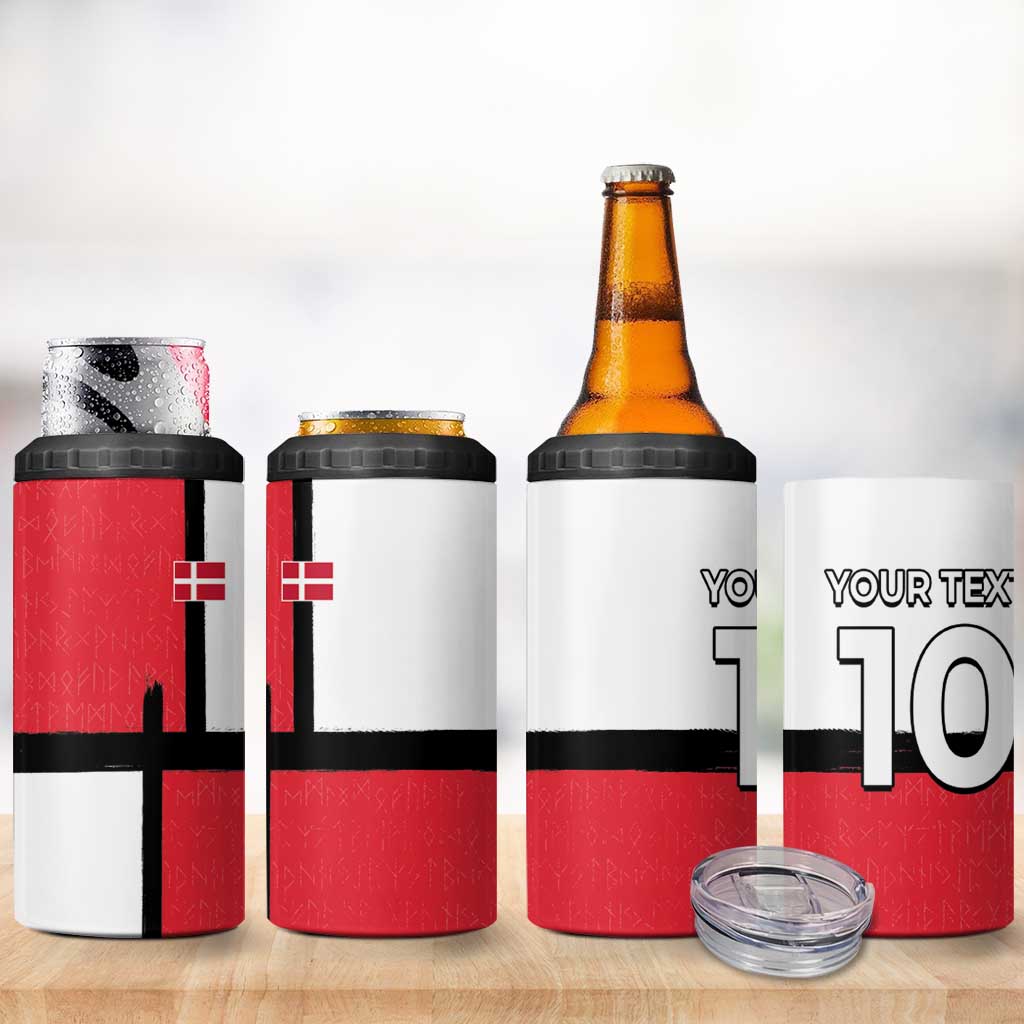 Custom Denmark Football 4 in 1 Can Cooler Tumbler White Grunge Line and Rune Inspired Sporty Style