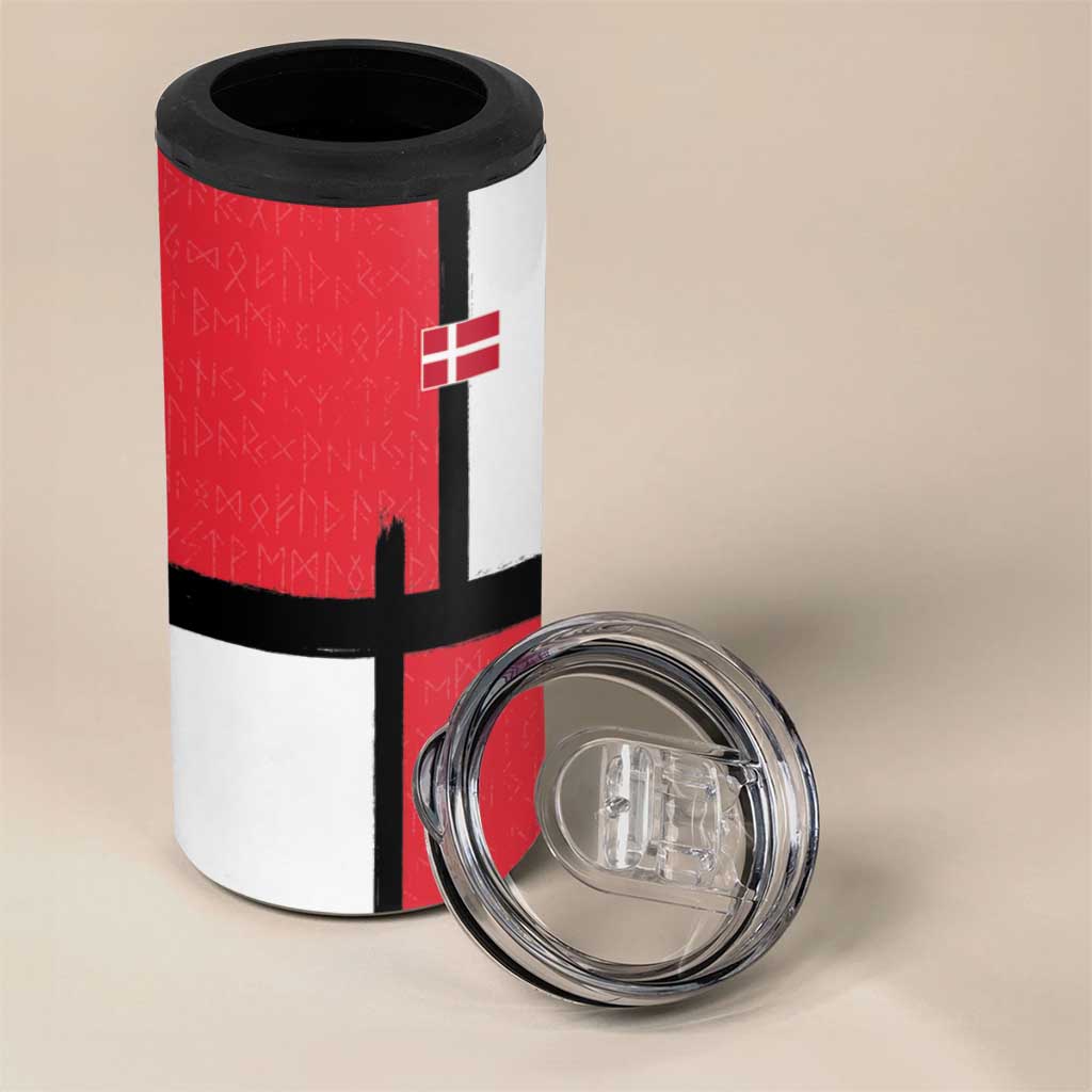 Custom Denmark Football 4 in 1 Can Cooler Tumbler White Grunge Line and Rune Inspired Sporty Style
