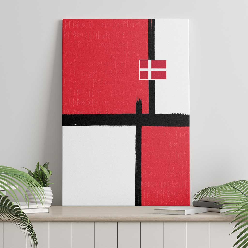 Denmark Football Canvas Wall Art White Grunge Line and Rune Inspired Sporty Style