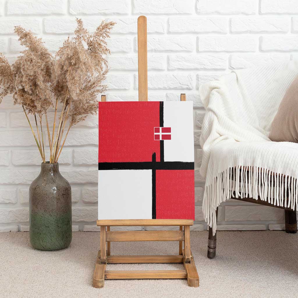 Denmark Football Canvas Wall Art White Grunge Line and Rune Inspired Sporty Style