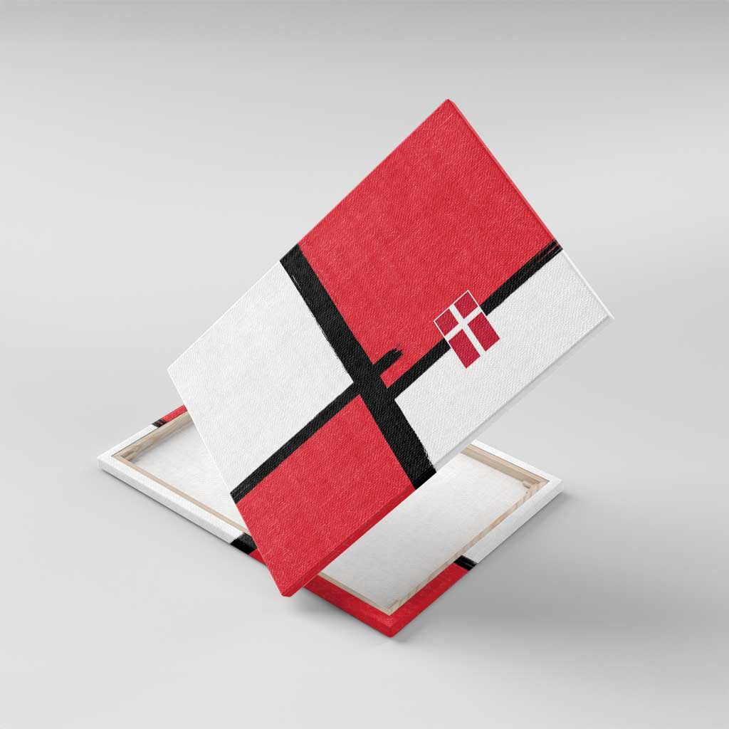 Denmark Football Canvas Wall Art White Grunge Line and Rune Inspired Sporty Style