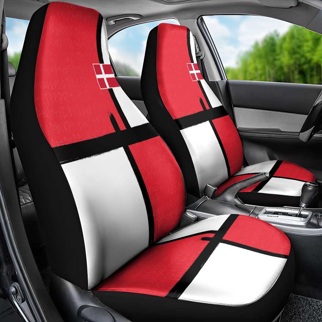 Denmark Football Car Seat Cover White Grunge Line and Rune Inspired Sporty Style
