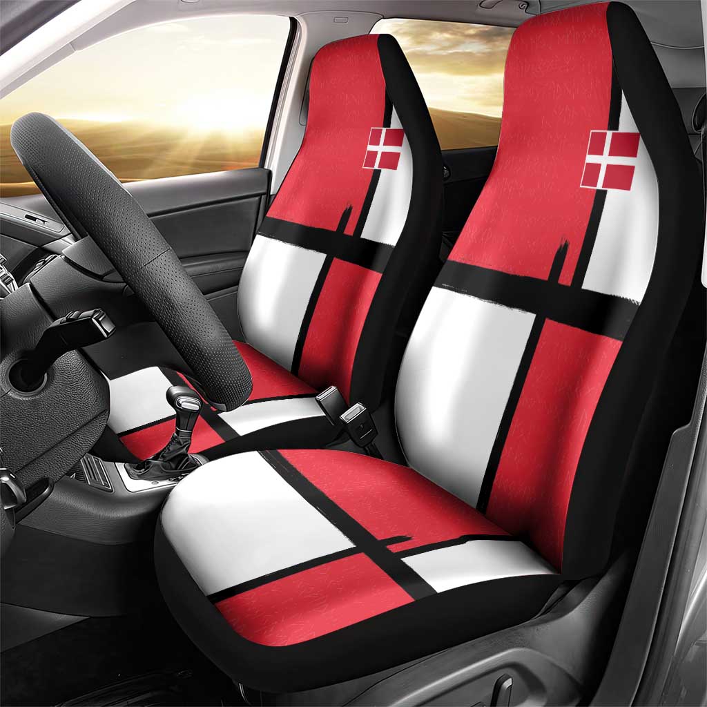 Denmark Football Car Seat Cover White Grunge Line and Rune Inspired Sporty Style