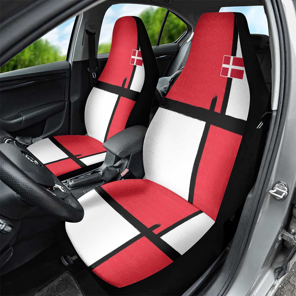 Denmark Football Car Seat Cover White Grunge Line and Rune Inspired Sporty Style
