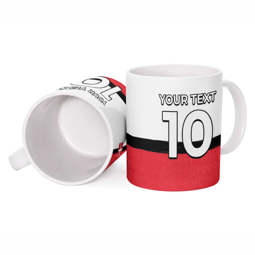 Custom Denmark Football Ceramic Mug White Grunge Line and Rune Inspired Sporty Style