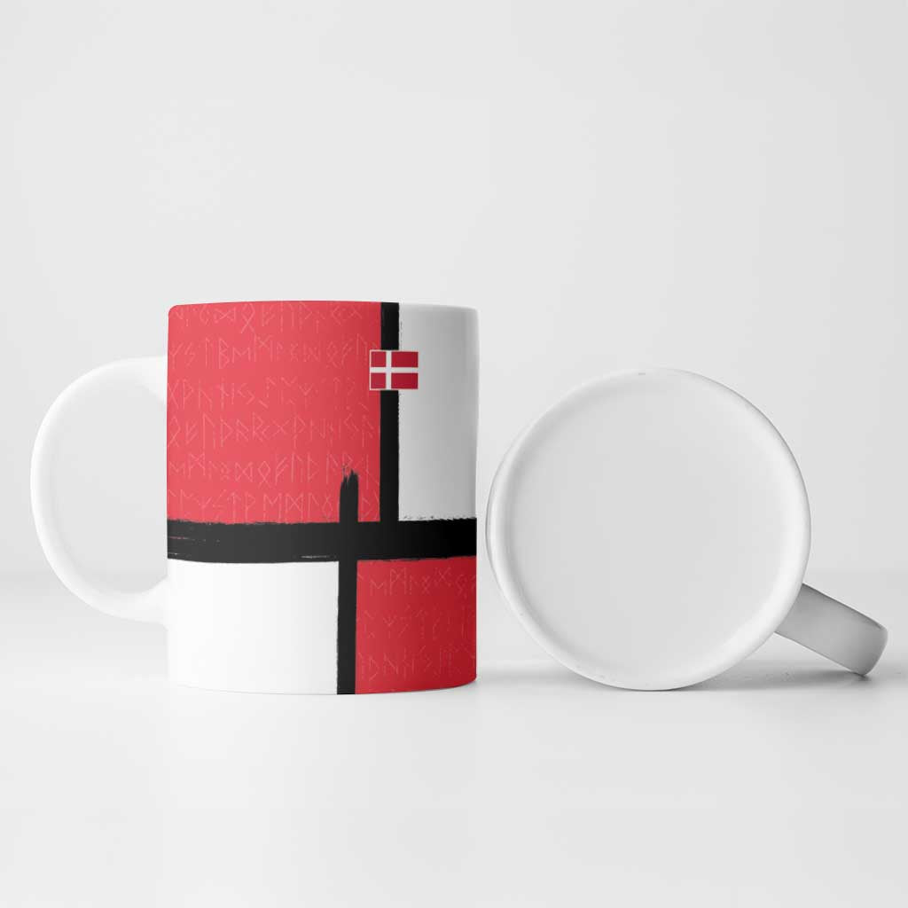 Custom Denmark Football Ceramic Mug White Grunge Line and Rune Inspired Sporty Style
