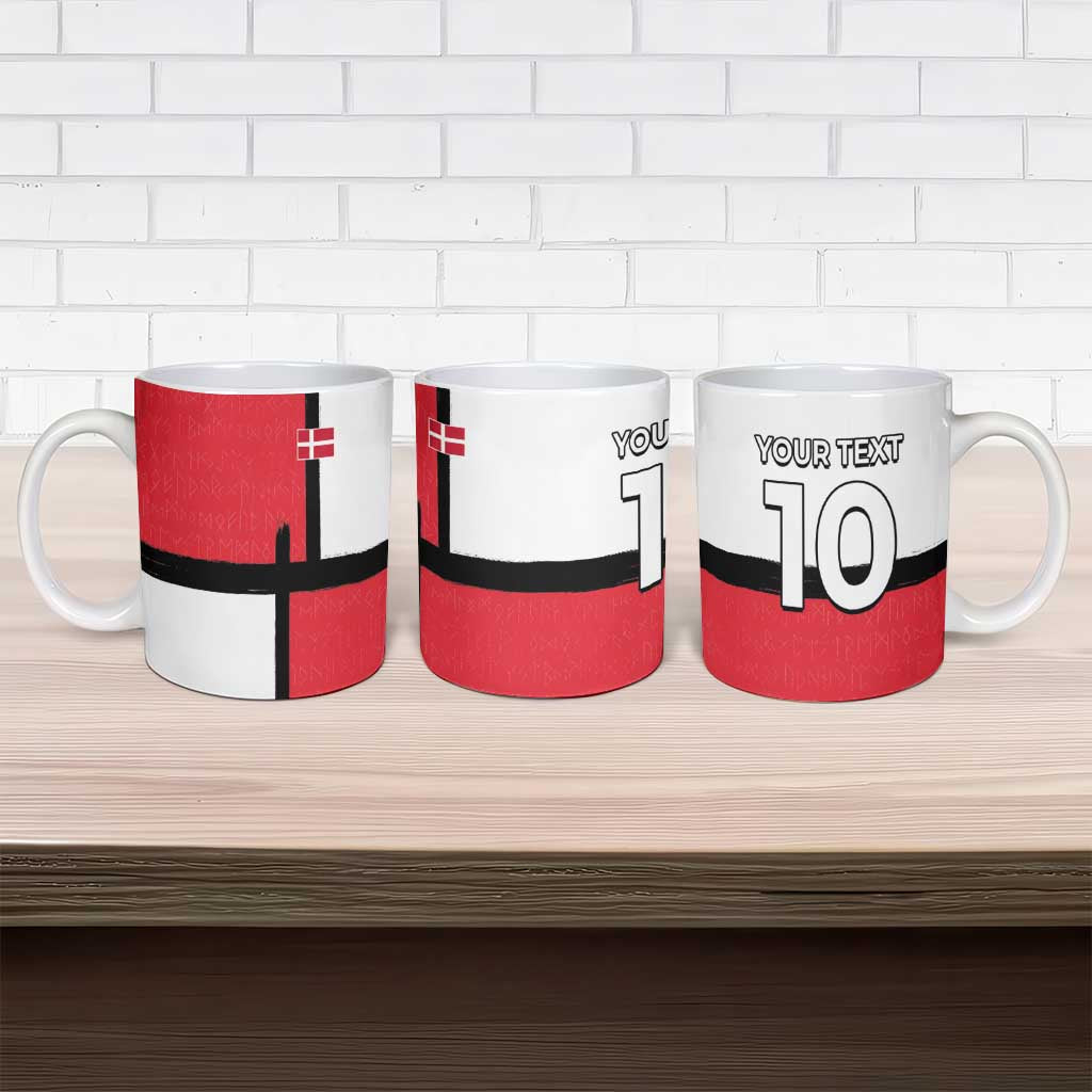 Custom Denmark Football Ceramic Mug White Grunge Line and Rune Inspired Sporty Style