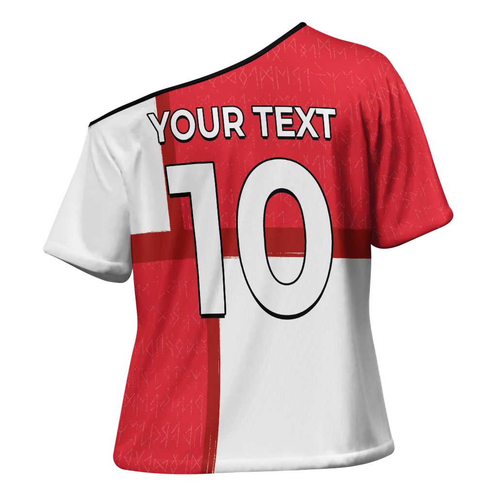 Custom Denmark Football Cross Shoulder Shirt White Grunge Line and Rune Inspired Sporty Style