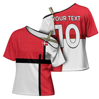 Custom Denmark Football Cross Shoulder Shirt White Grunge Line and Rune Inspired Sporty Style