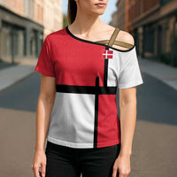Custom Denmark Football Cross Shoulder Shirt White Grunge Line and Rune Inspired Sporty Style