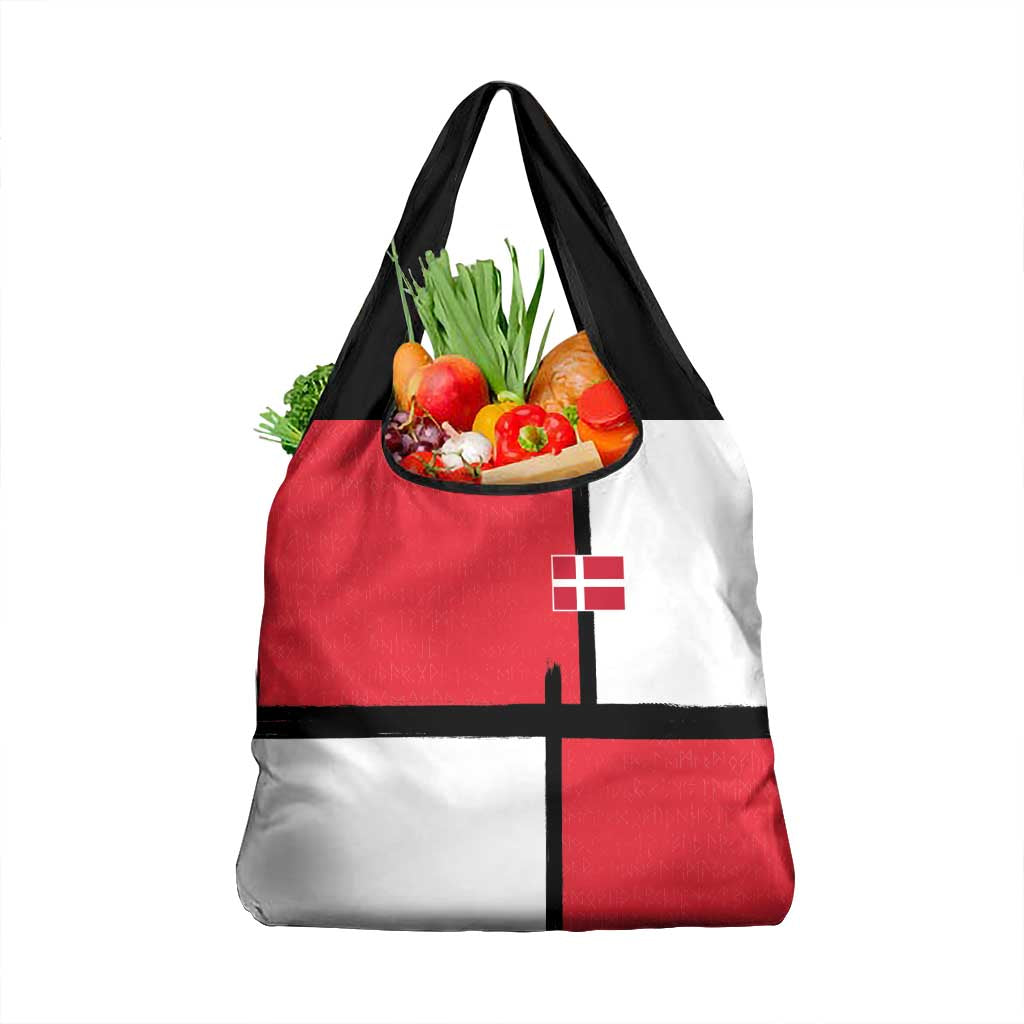 Denmark Football Grocery Bag White Grunge Line and Rune Inspired Sporty Style