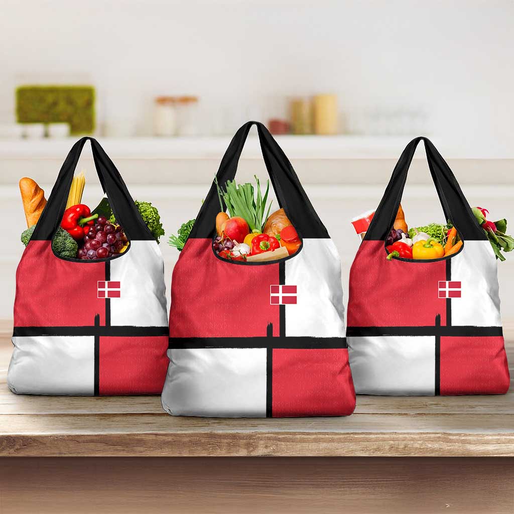 Denmark Football Grocery Bag White Grunge Line and Rune Inspired Sporty Style