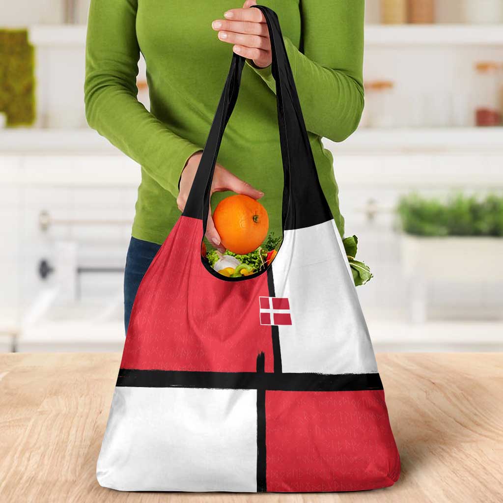 Denmark Football Grocery Bag White Grunge Line and Rune Inspired Sporty Style