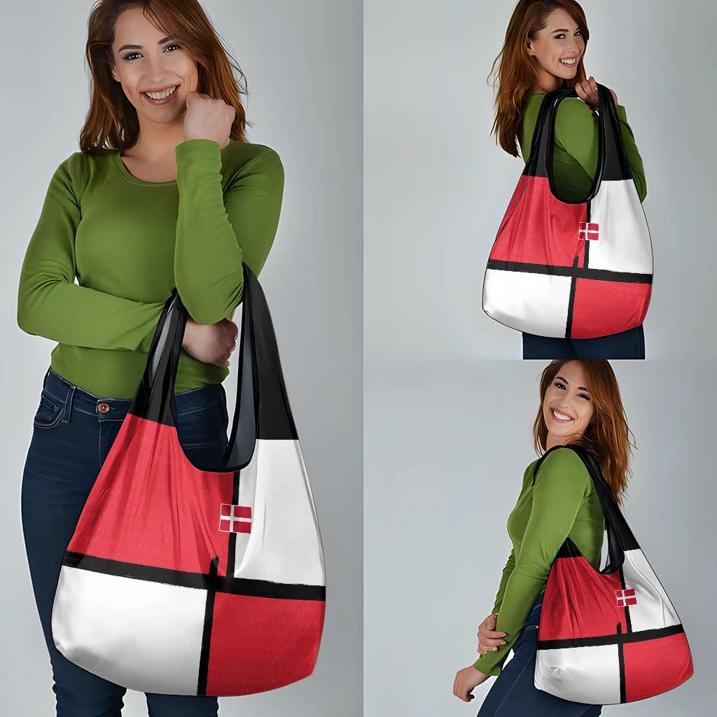 Denmark Football Grocery Bag White Grunge Line and Rune Inspired Sporty Style