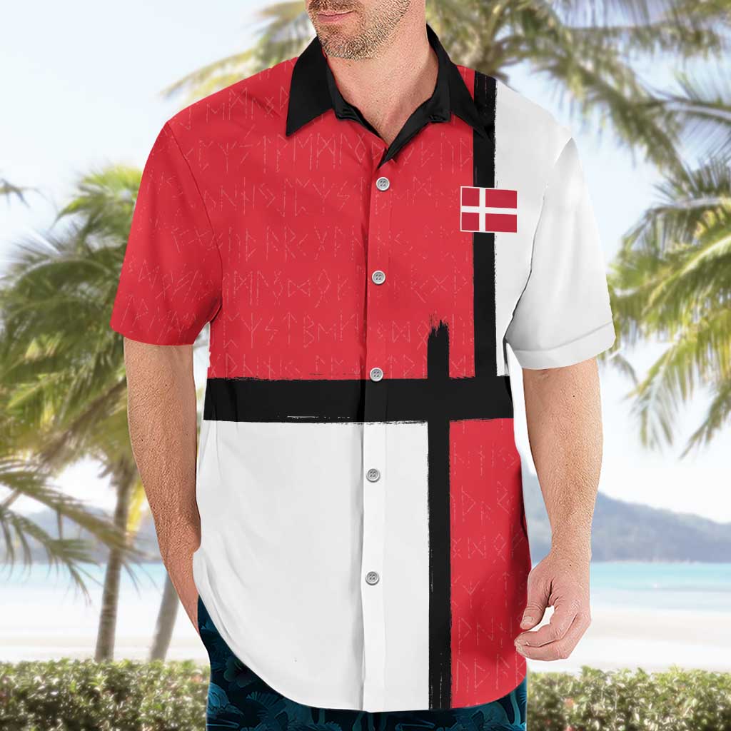 Custom Denmark Football Hawaiian Shirt White Grunge Line and Rune Inspired Sporty Style