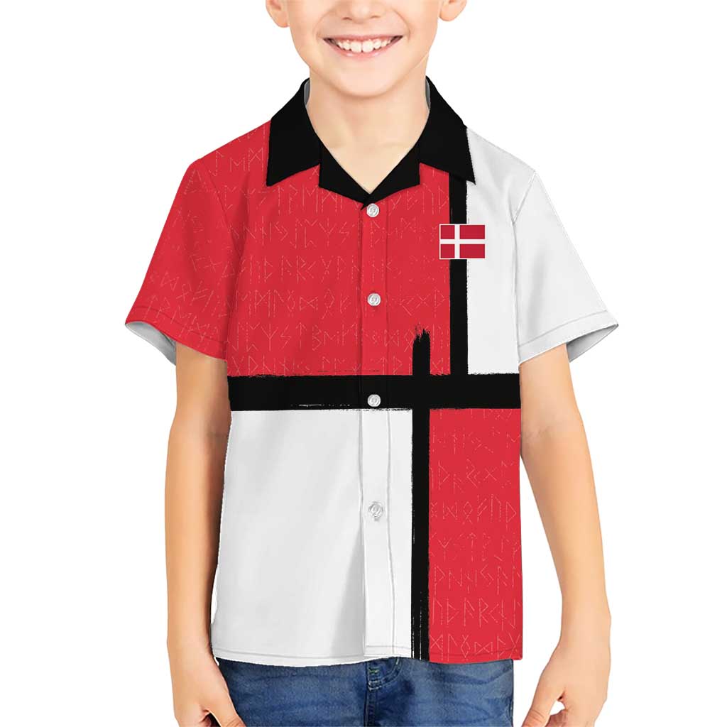 Custom Denmark Football Hawaiian Shirt White Grunge Line and Rune Inspired Sporty Style