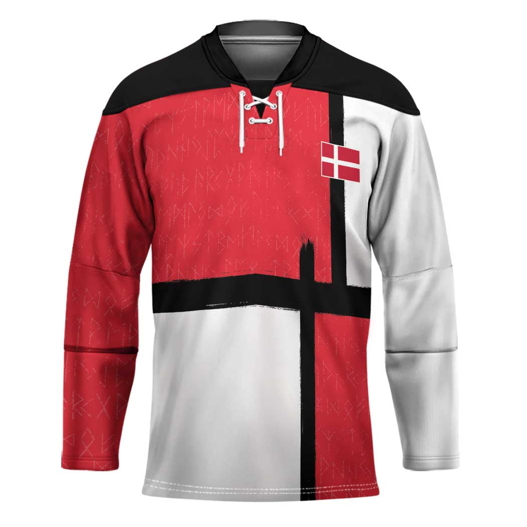 Custom Denmark Football Hockey Jersey White Grunge Line and Rune Inspired Sporty Style