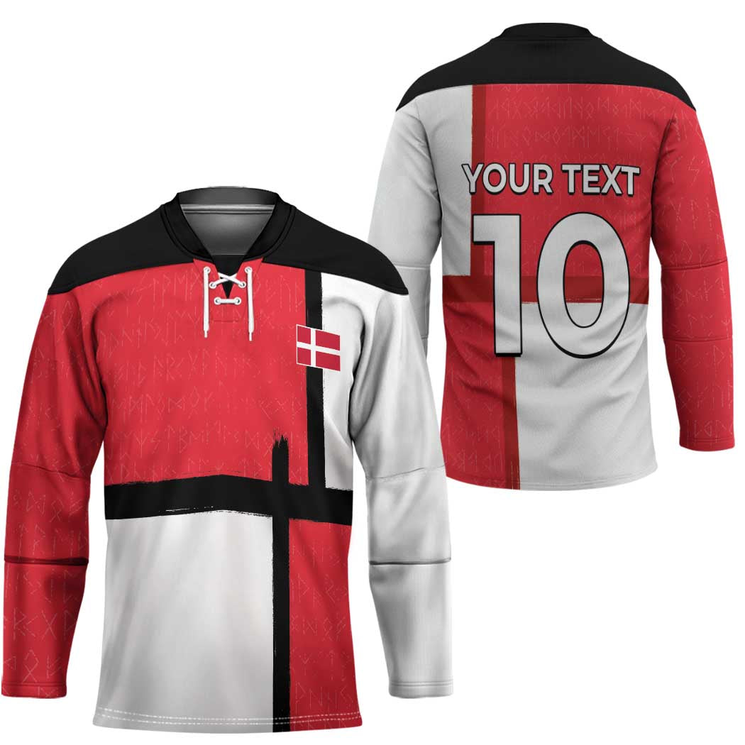 Custom Denmark Football Hockey Jersey White Grunge Line and Rune Inspired Sporty Style