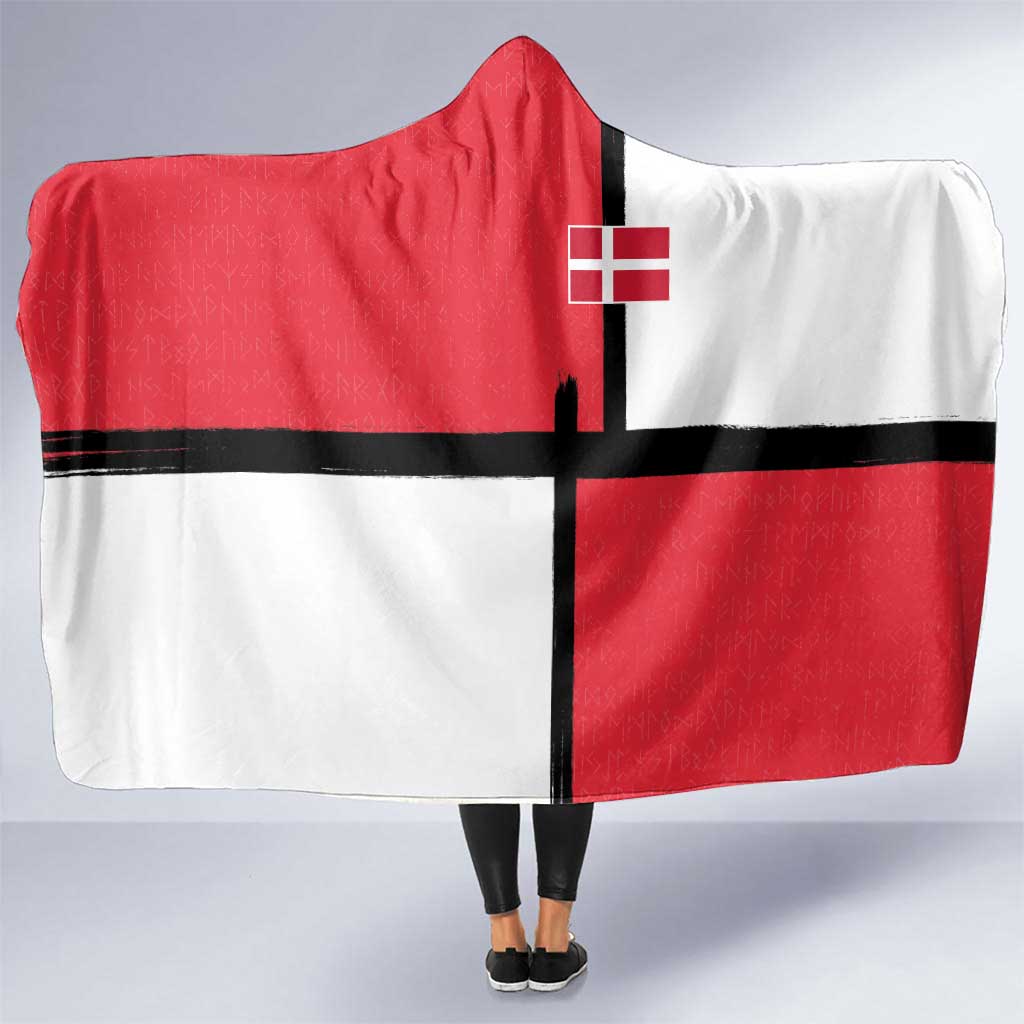 Denmark Football Hooded Blanket White Grunge Line and Rune Inspired Sporty Style