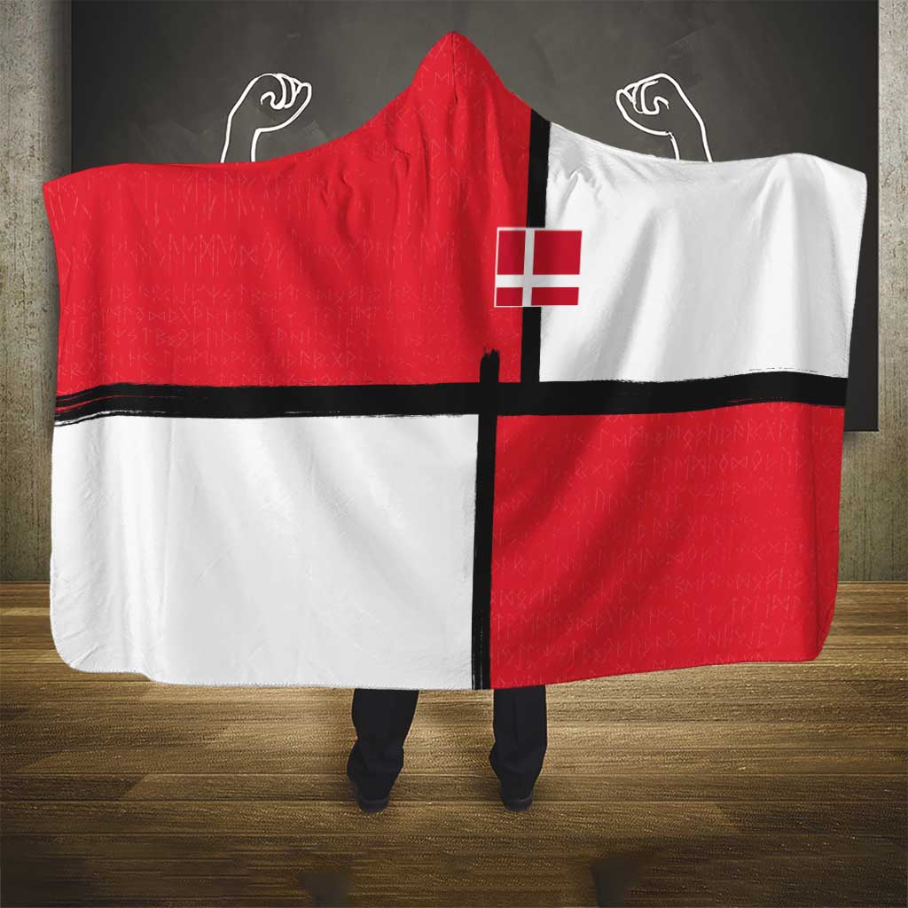 Denmark Football Hooded Blanket White Grunge Line and Rune Inspired Sporty Style