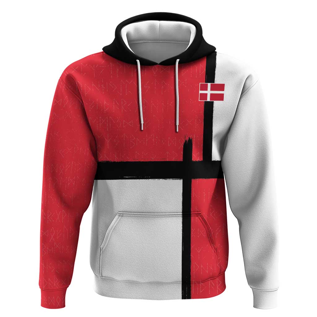 Custom Denmark Football Hoodie White Grunge Line and Rune Inspired Sporty Style