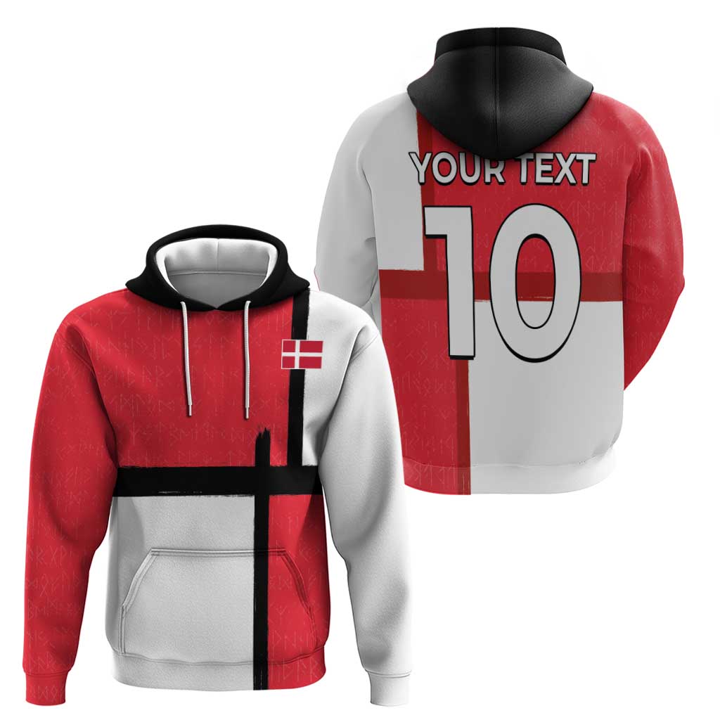 Custom Denmark Football Hoodie White Grunge Line and Rune Inspired Sporty Style