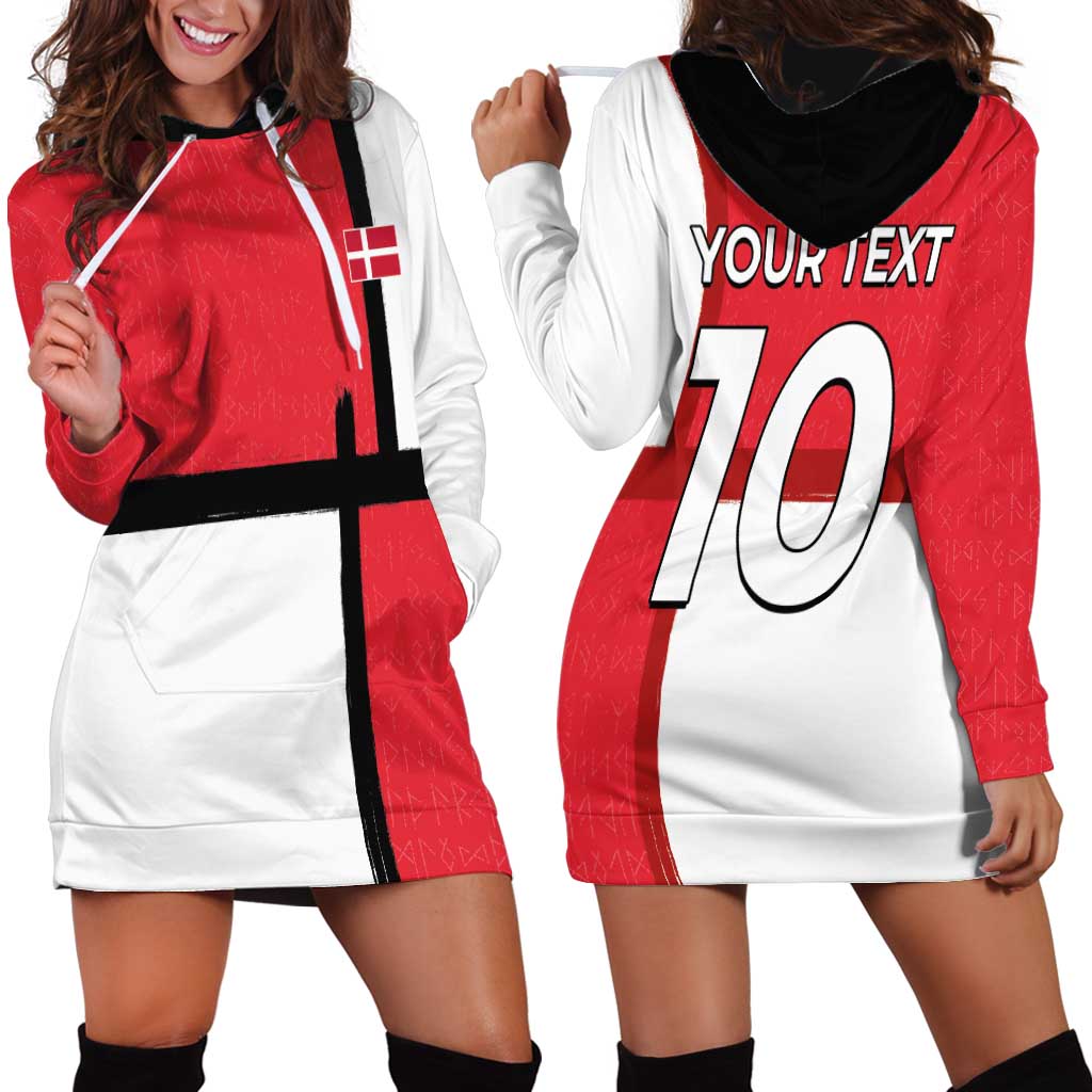 Custom Denmark Football Hoodie Dress White Grunge Line and Rune Inspired Sporty Style