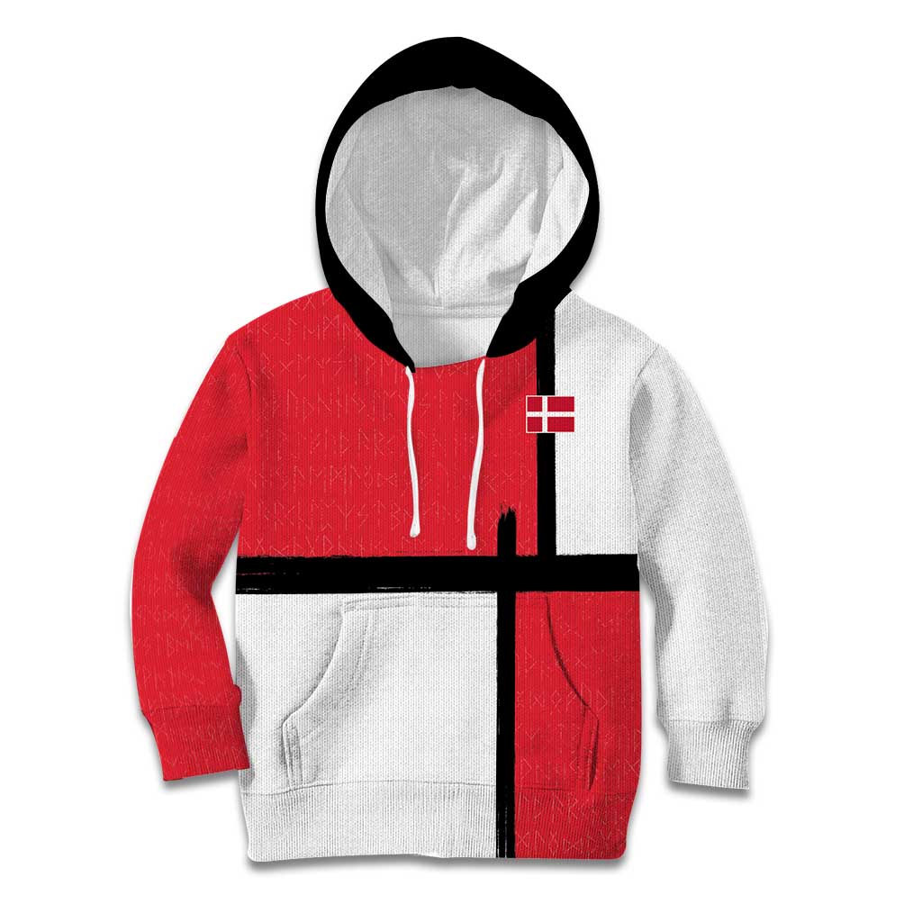 Custom Denmark Football Kid Hoodie White Grunge Line and Rune Inspired Sporty Style