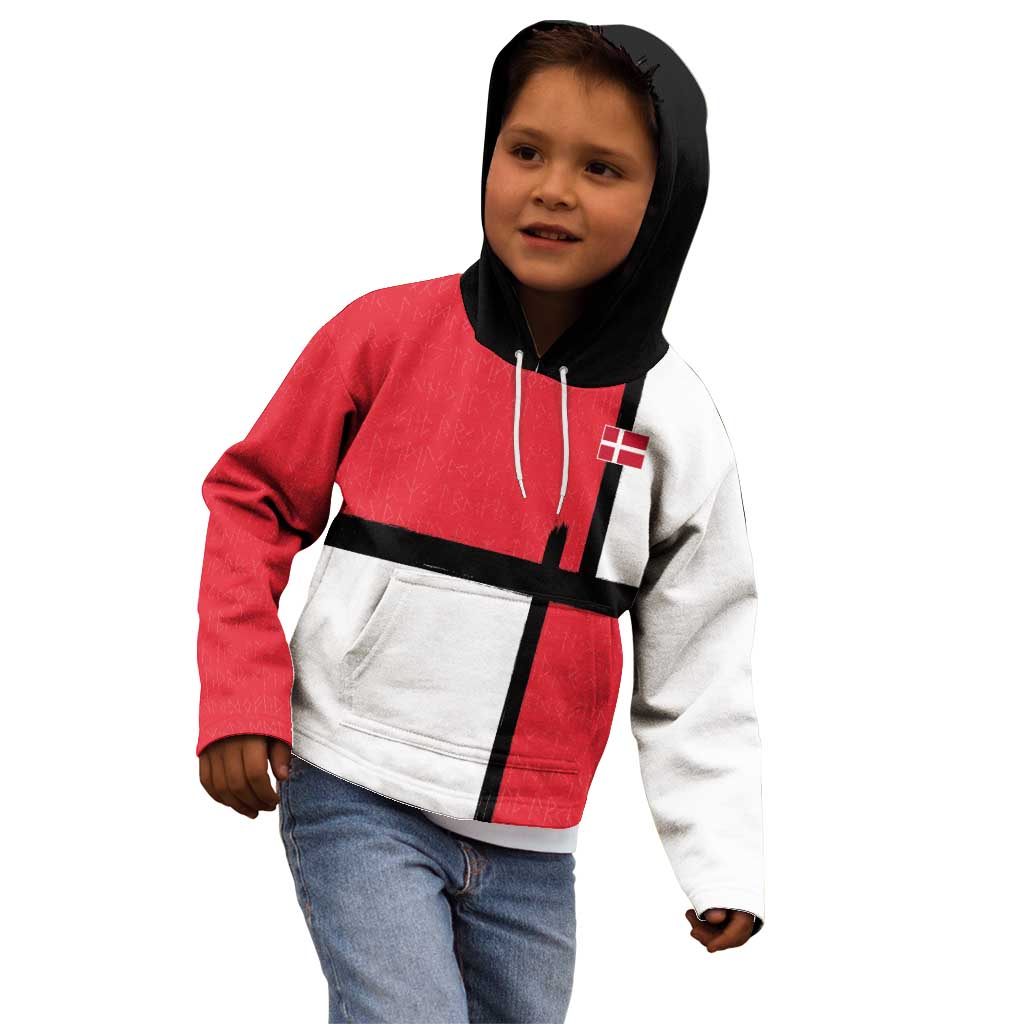 Custom Denmark Football Kid Hoodie White Grunge Line and Rune Inspired Sporty Style