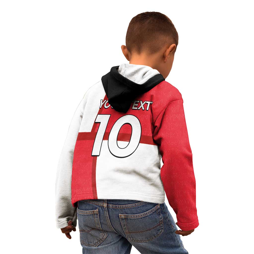 Custom Denmark Football Kid Hoodie White Grunge Line and Rune Inspired Sporty Style