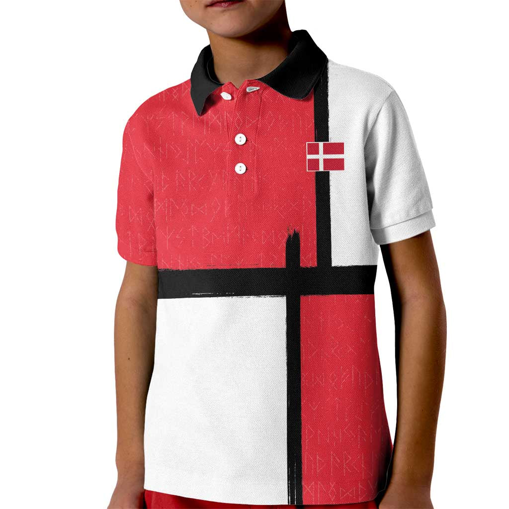 Custom Denmark Football Kid Polo Shirt White Grunge Line and Rune Inspired Sporty Style