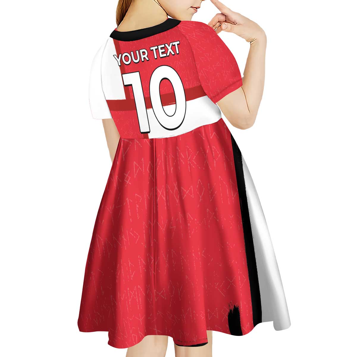 Custom Denmark Football Kid Short Sleeve Dress White Grunge Line and Rune Inspired Sporty Style