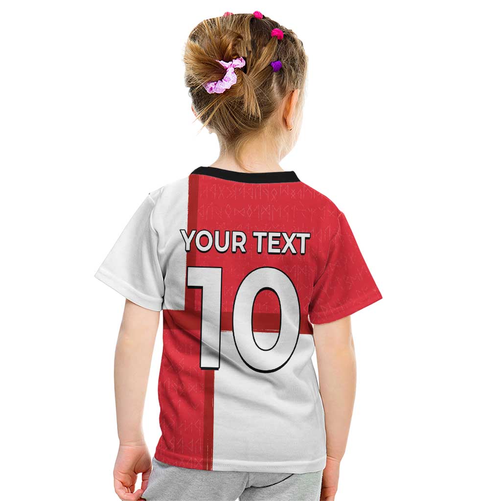 Custom Denmark Football Kid T Shirt White Grunge Line and Rune Inspired Sporty Style